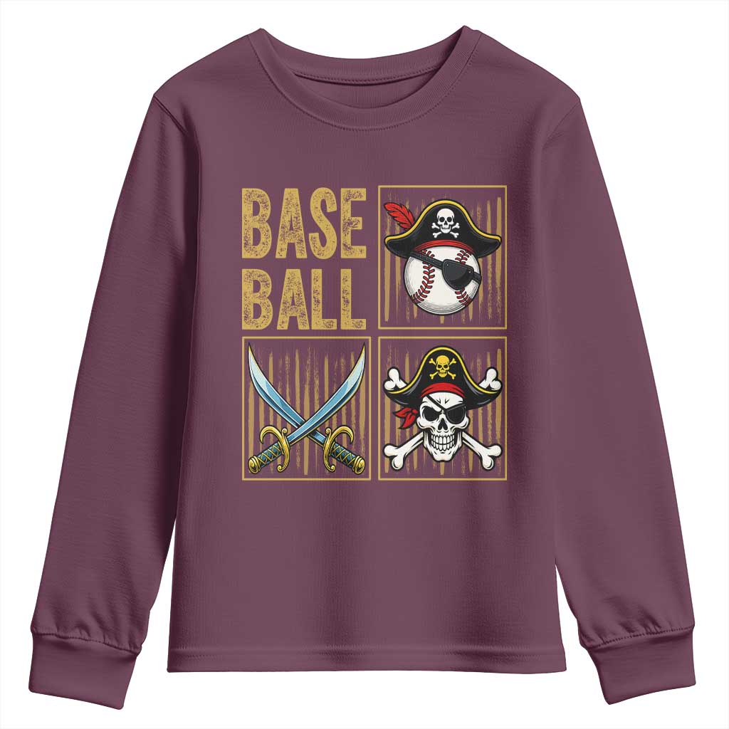 Funny Pirate Skeleton Baseball Youth Sweatshirt Sports Lover Gifts - Wonder Print Shop