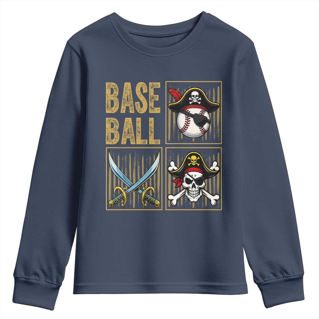 Funny Pirate Skeleton Baseball Youth Sweatshirt Sports Lover Gifts - Wonder Print Shop
