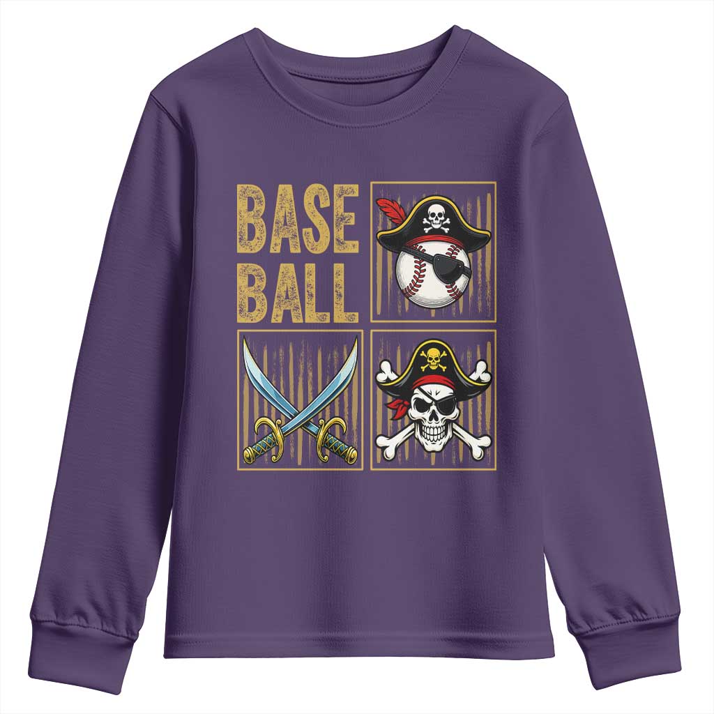Funny Pirate Skeleton Baseball Youth Sweatshirt Sports Lover Gifts - Wonder Print Shop