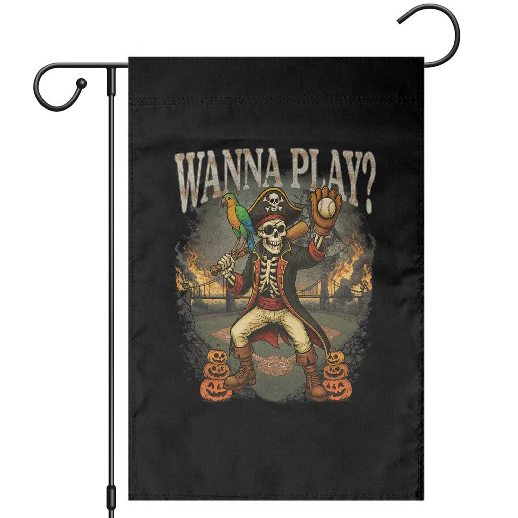 Halloween Baseball Garden Flag Funny Wanna Play Dabbing Pirate Skeleton Catcher - Wonder Print Shop