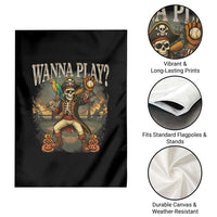 Halloween Baseball Garden Flag Funny Wanna Play Dabbing Pirate Skeleton Catcher - Wonder Print Shop
