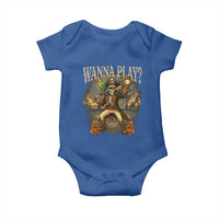Halloween Baseball Baby Onesie Funny Wanna Play Dabbing Pirate Skeleton Catcher - Wonder Print Shop