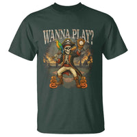 Halloween Baseball T Shirt Funny Wanna Play Dabbing Pirate Skeleton Catcher - Wonder Print Shop