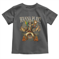 Halloween Baseball Toddler T Shirt Funny Wanna Play Dabbing Pirate Skeleton Catcher - Wonder Print Shop