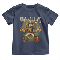 Halloween Baseball Toddler T Shirt Funny Wanna Play Dabbing Pirate Skeleton Catcher - Wonder Print Shop