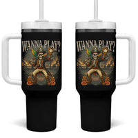 Halloween Baseball Tumbler With Handle Funny Wanna Play Dabbing Pirate Skeleton Catcher