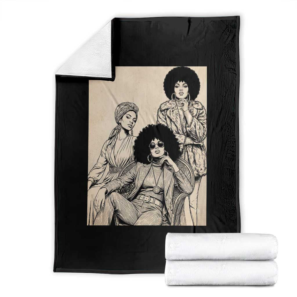 Vintage 70s Afro Queen Black Girl Pride Fashion Throw Blanket