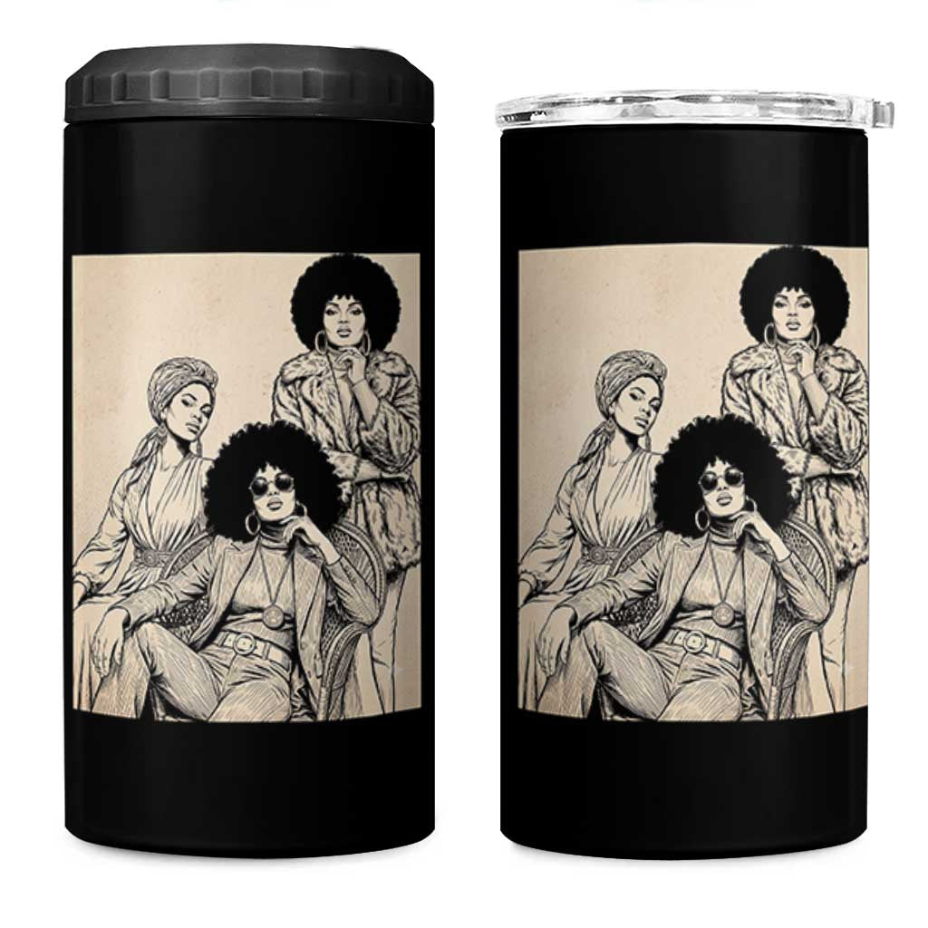 Vintage 70s Afro Queen Black Girl Pride Fashion 4 in 1 Can Cooler Tumbler
