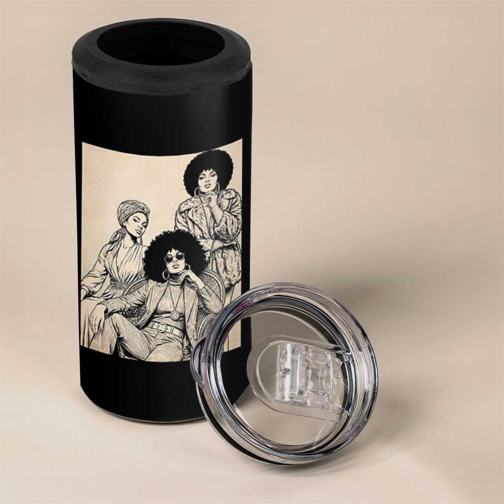 Vintage 70s Afro Queen Black Girl Pride Fashion 4 in 1 Can Cooler Tumbler