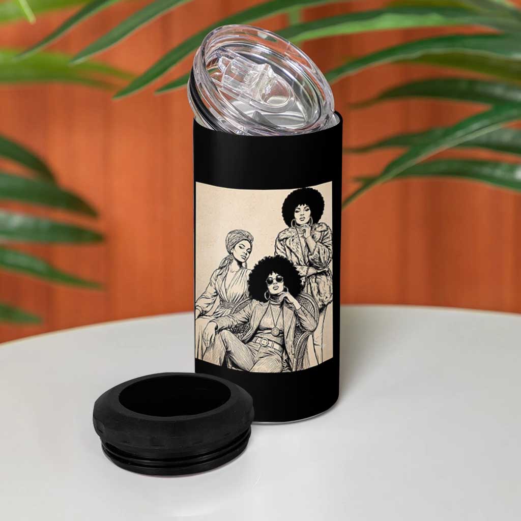 Vintage 70s Afro Queen Black Girl Pride Fashion 4 in 1 Can Cooler Tumbler