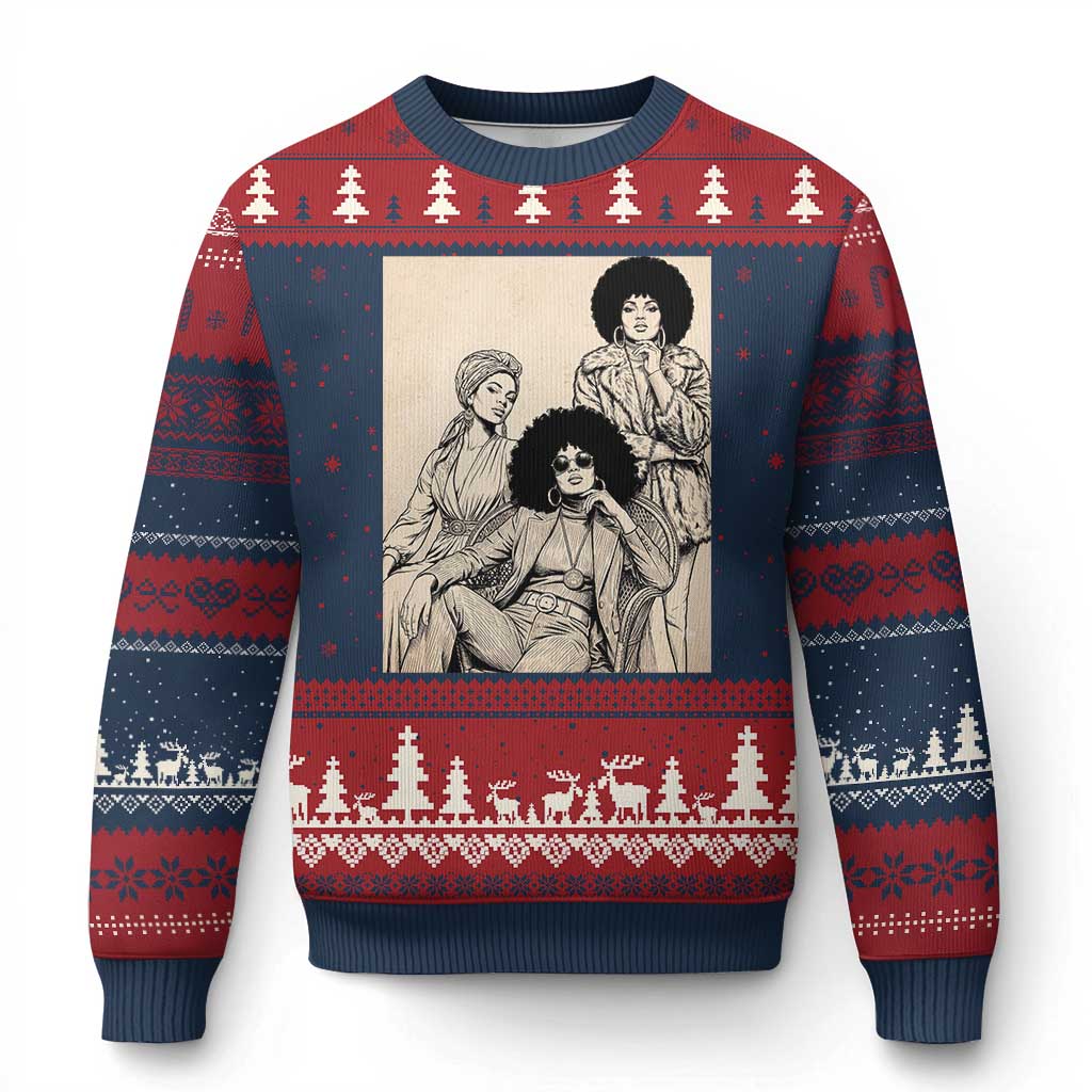 Vintage 70s Afro Queen Black Girl Pride Fashion Ugly Christmas Sweater