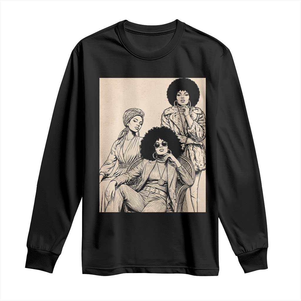 Vintage 70s Afro Queen Black Girl Pride Fashion Long Sleeve Shirt