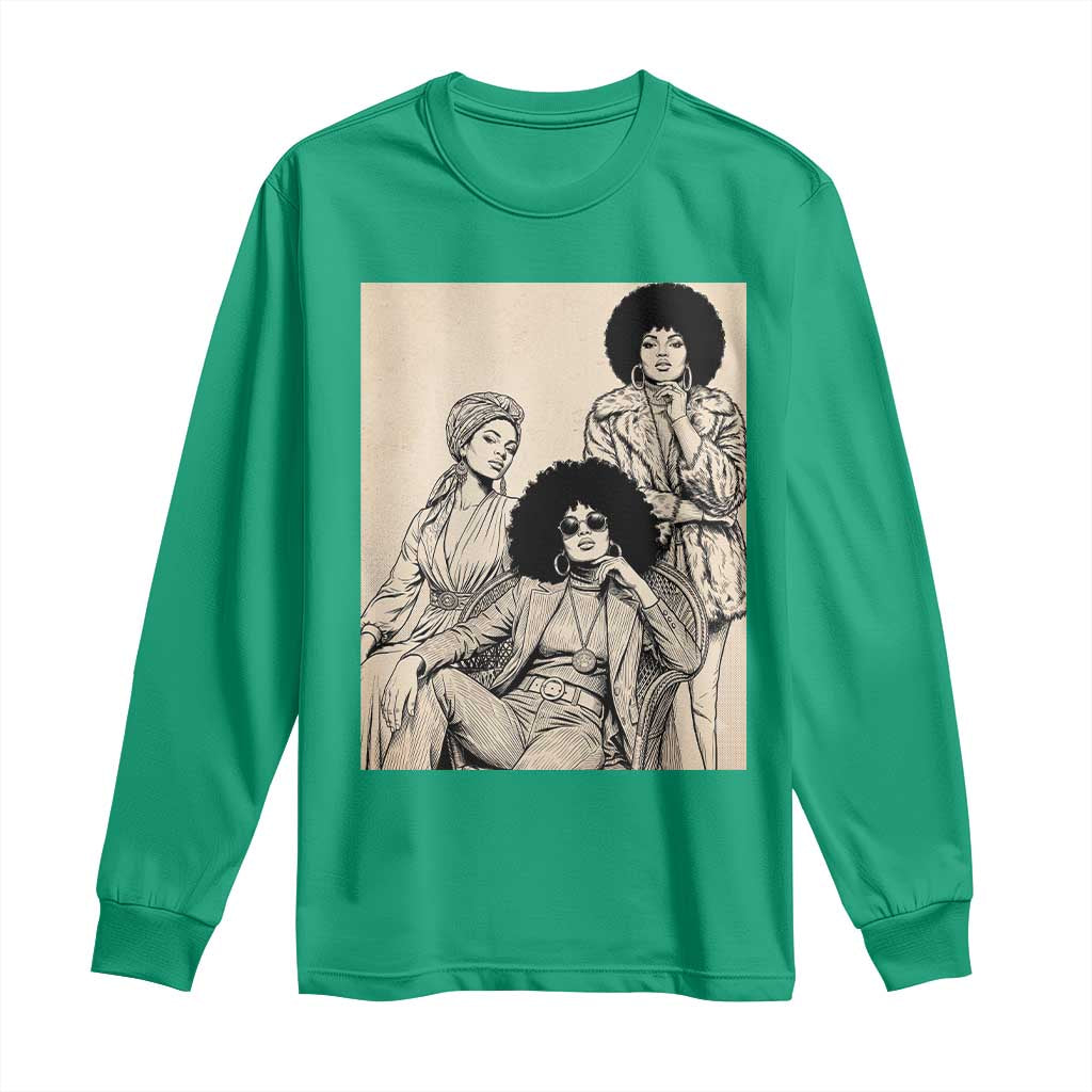 Vintage 70s Afro Queen Black Girl Pride Fashion Long Sleeve Shirt