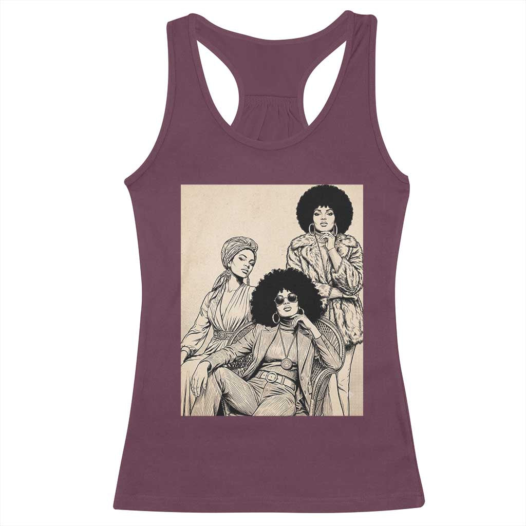 Vintage 70s Afro Queen Black Girl Pride Fashion Racerback Tank Top