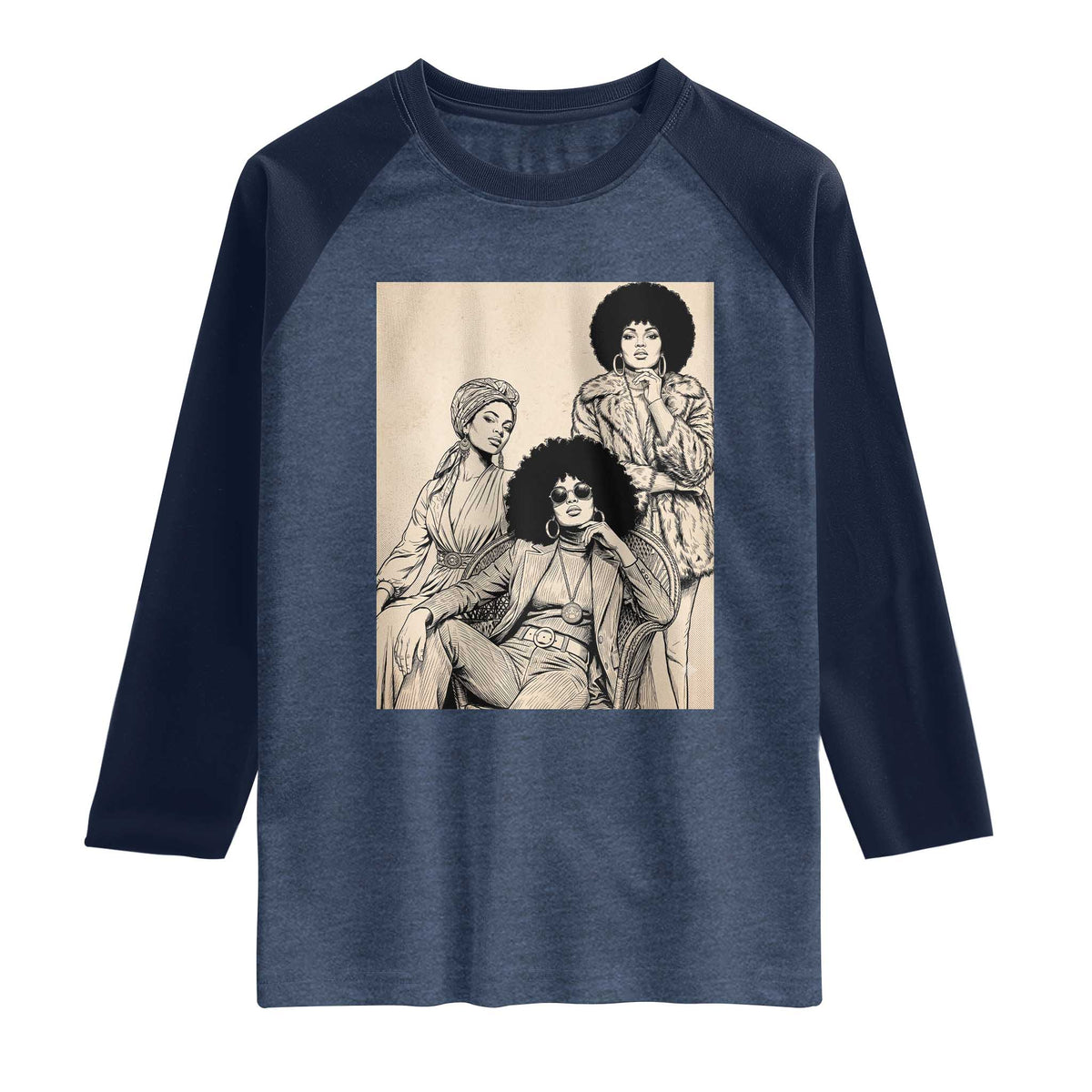 Vintage 70s Afro Queen Black Girl Pride Fashion Raglan Shirt