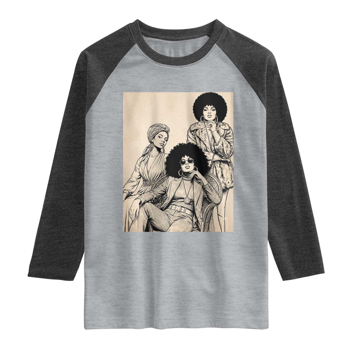 Vintage 70s Afro Queen Black Girl Pride Fashion Raglan Shirt