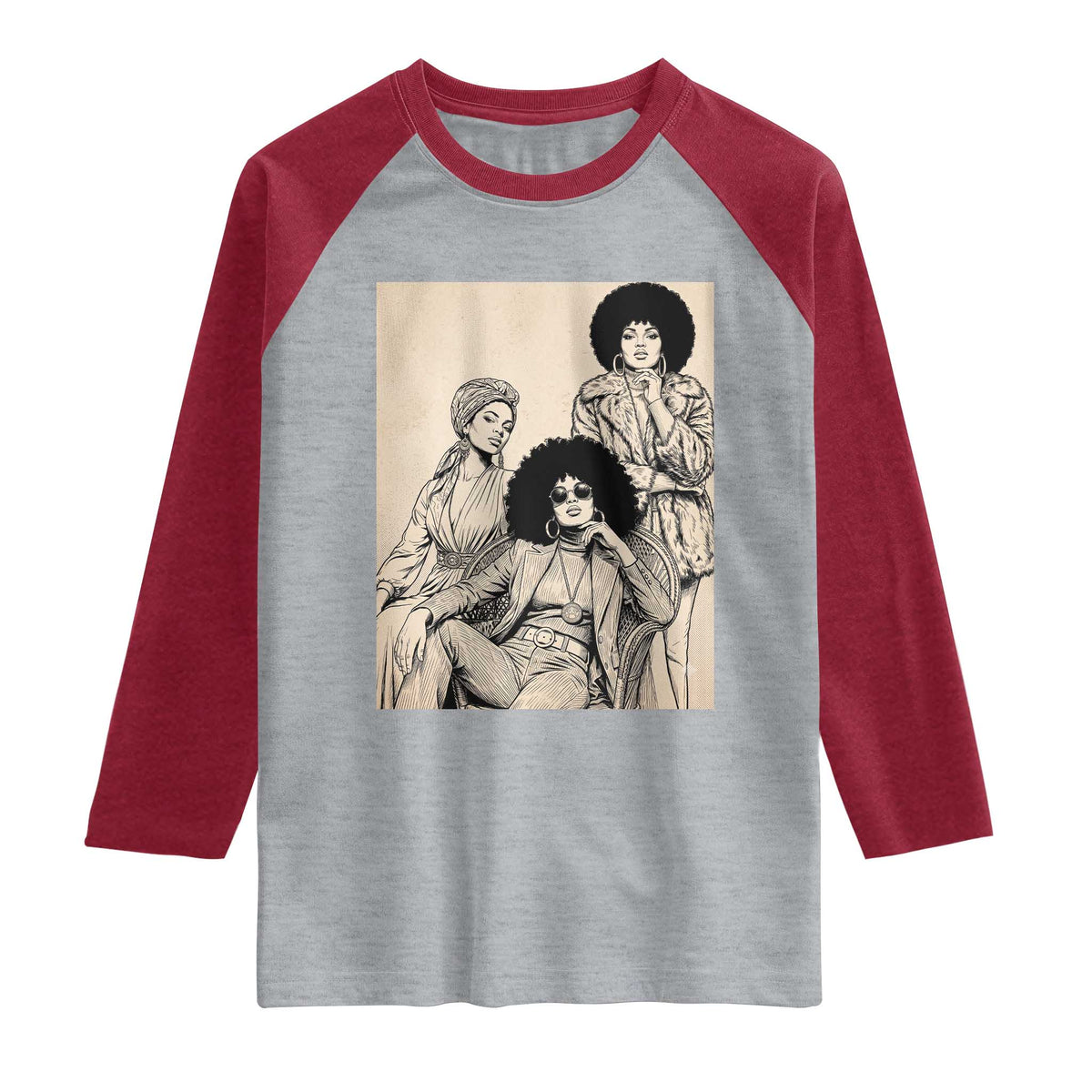 Vintage 70s Afro Queen Black Girl Pride Fashion Raglan Shirt