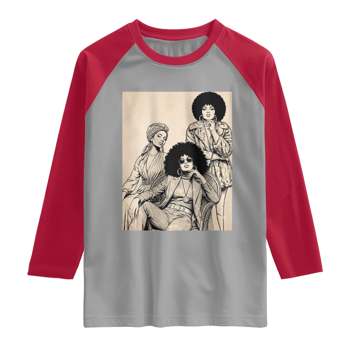 Vintage 70s Afro Queen Black Girl Pride Fashion Raglan Shirt