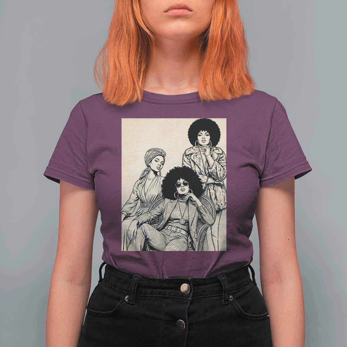 Vintage 70s Afro Queen Black Girl Pride Fashion T Shirt For Women