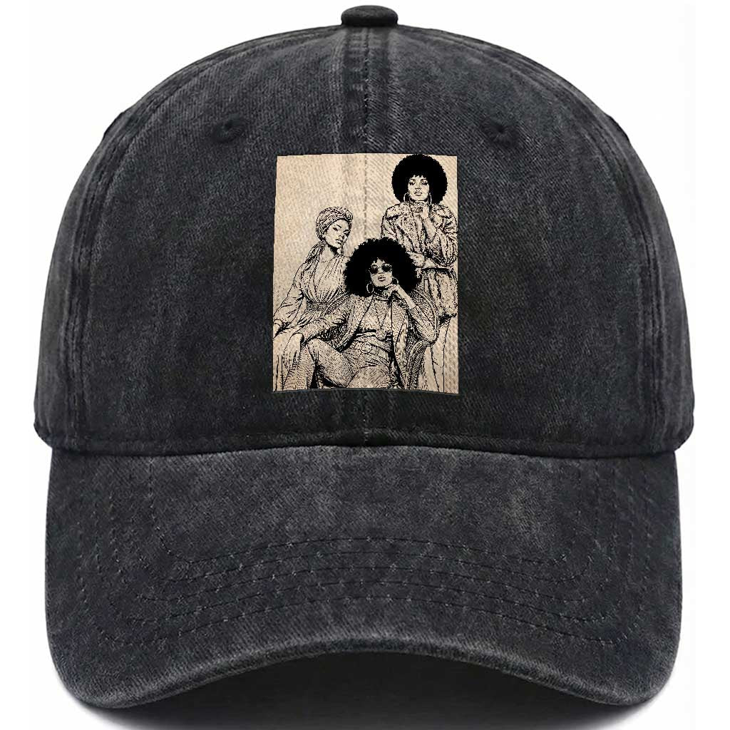 Vintage 70s Afro Queen Black Girl Pride Fashion Washed Cotton Baseball Cap