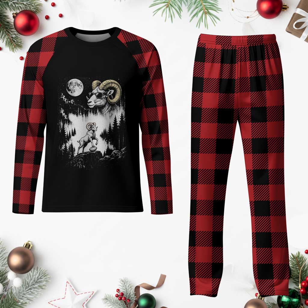 Cool Ram Wearing Sunglasses Moon Nature Vintage Graphic Plaid Pajama Set
