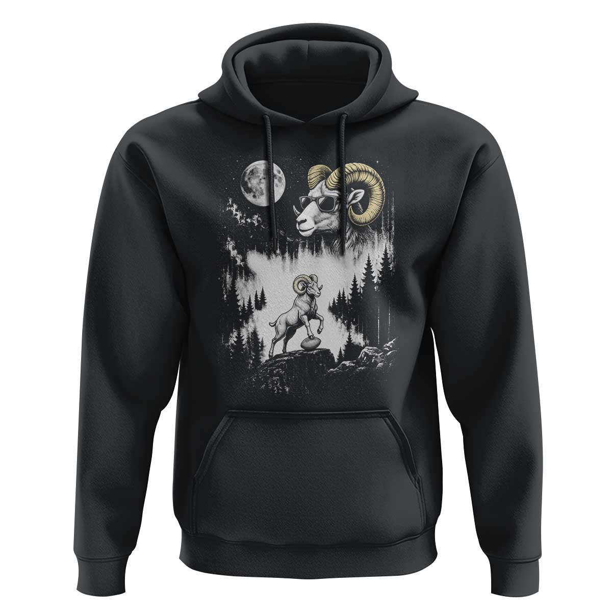 Cool Ram Wearing Sunglasses Moon Nature Vintage Graphic Hoodie