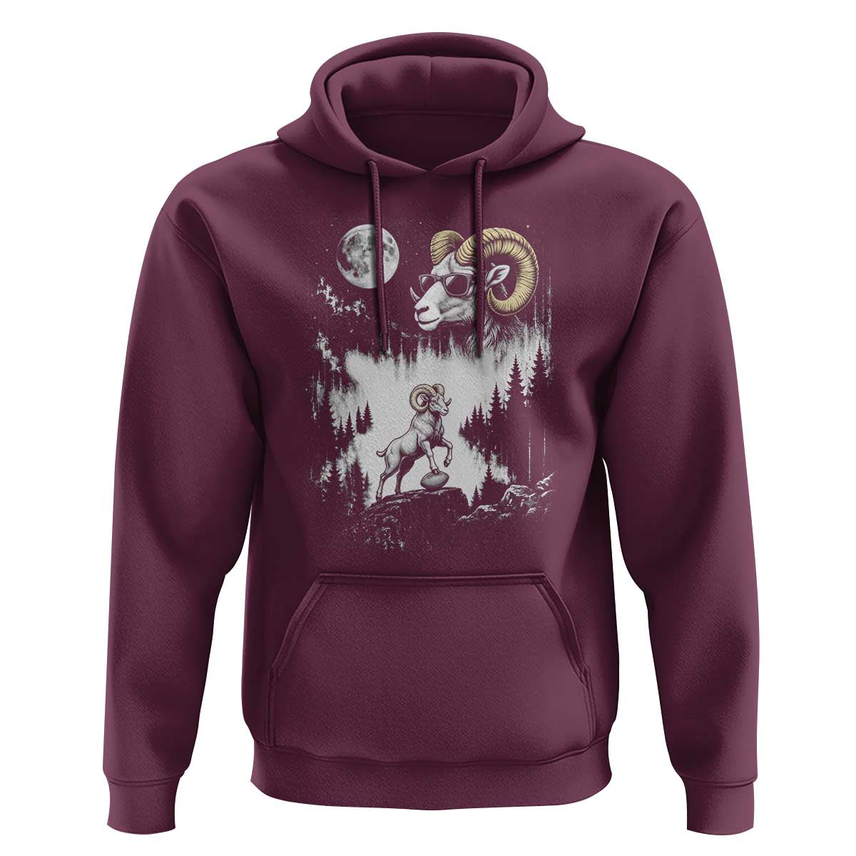 Cool Ram Wearing Sunglasses Moon Nature Vintage Graphic Hoodie