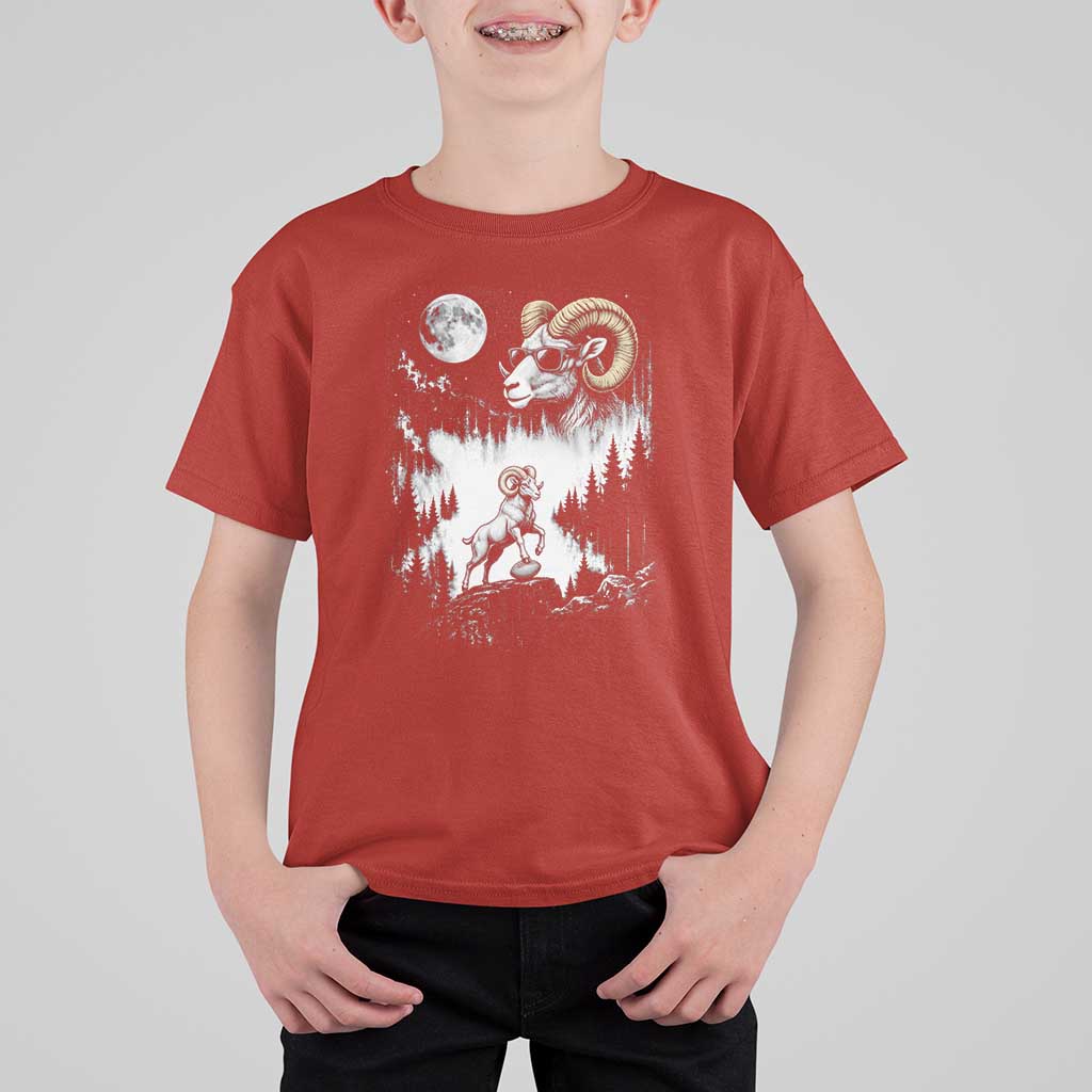 Cool Ram Wearing Sunglasses Moon Nature Vintage Graphic T Shirt For Kid