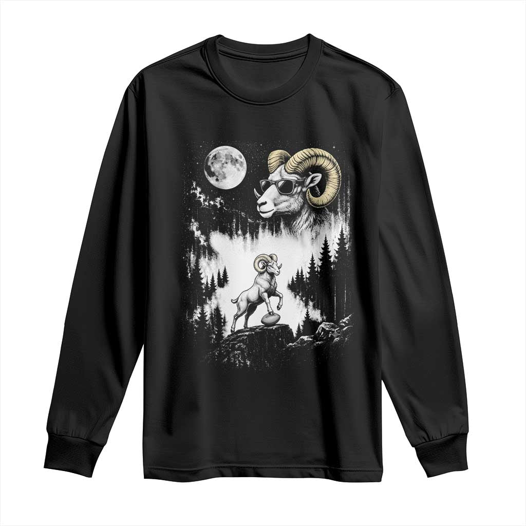 Cool Ram Wearing Sunglasses Moon Nature Vintage Graphic Long Sleeve Shirt