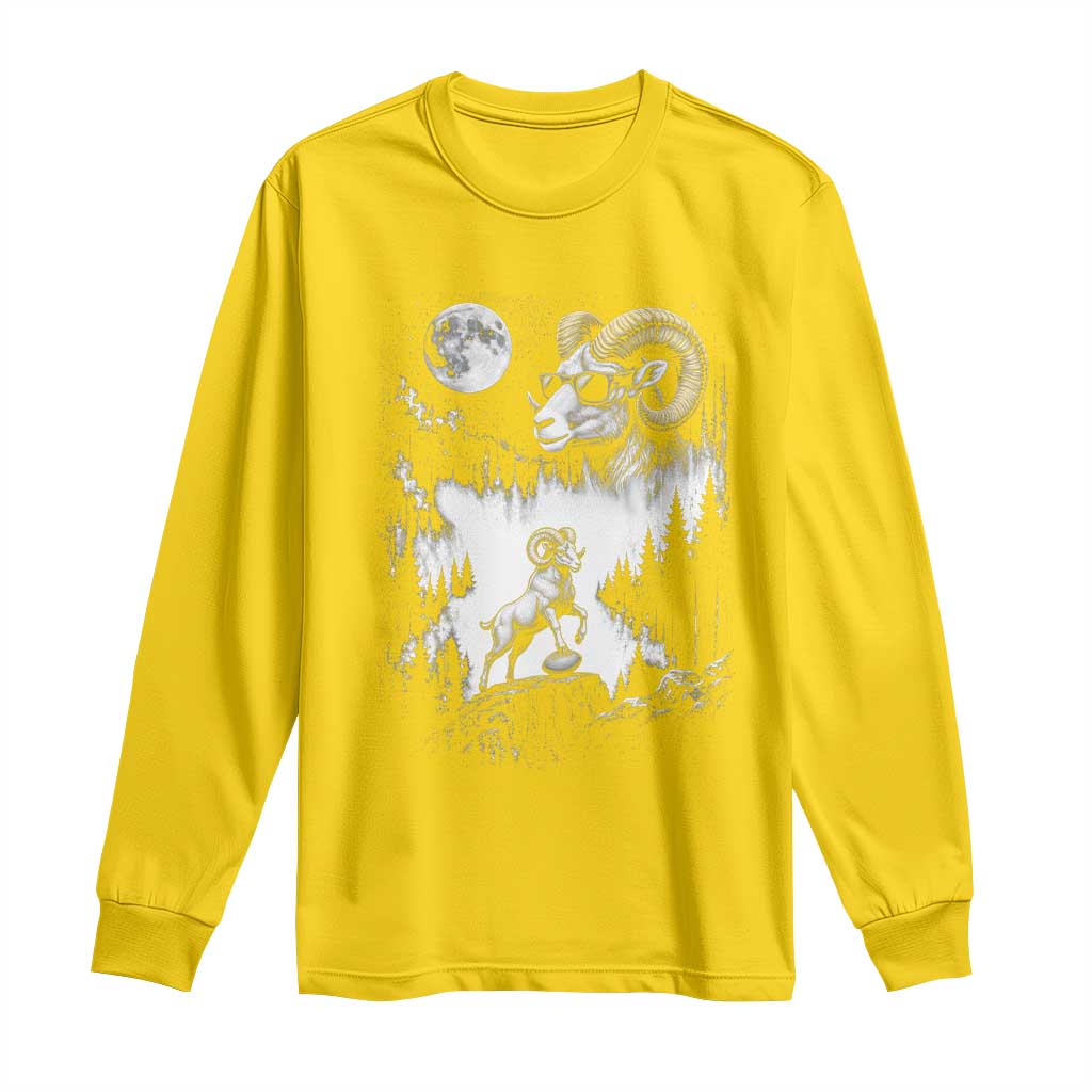 Cool Ram Wearing Sunglasses Moon Nature Vintage Graphic Long Sleeve Shirt