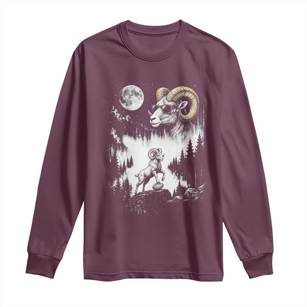 Cool Ram Wearing Sunglasses Moon Nature Vintage Graphic Long Sleeve Shirt