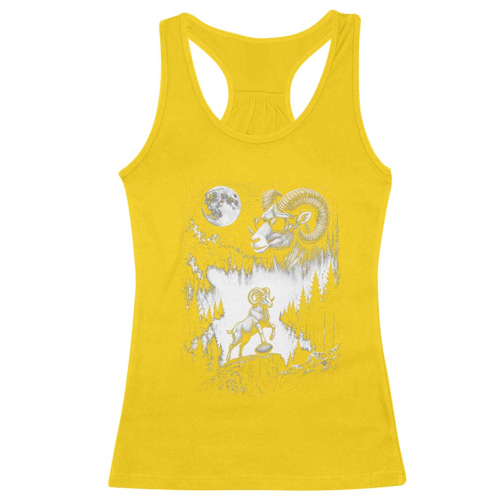 Cool Ram Wearing Sunglasses Moon Nature Vintage Graphic Racerback Tank Top