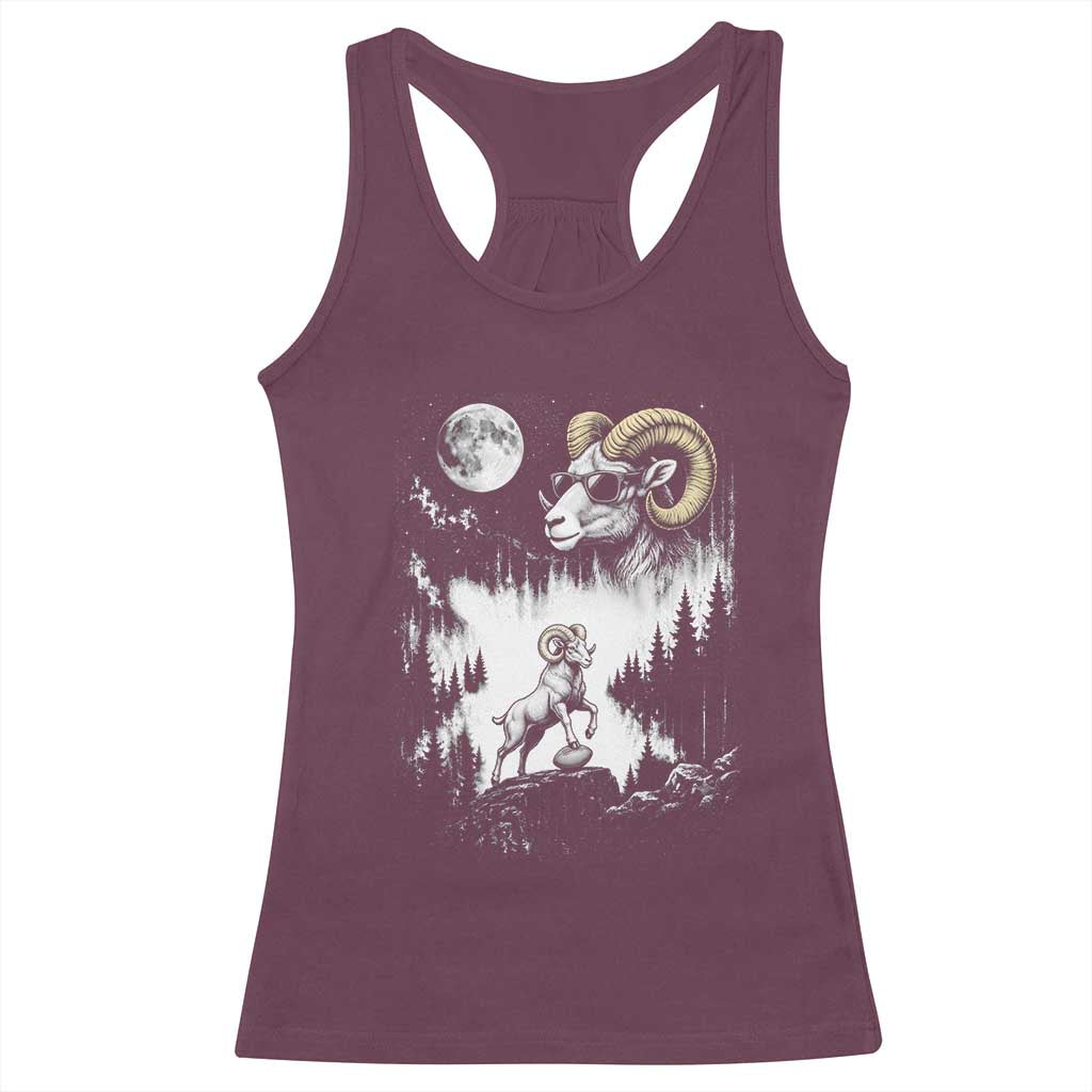 Cool Ram Wearing Sunglasses Moon Nature Vintage Graphic Racerback Tank Top