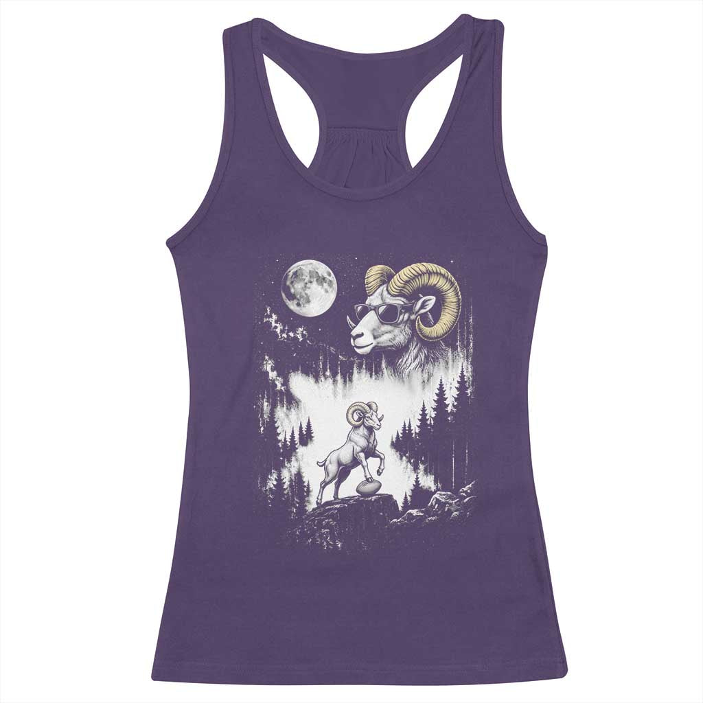 Cool Ram Wearing Sunglasses Moon Nature Vintage Graphic Racerback Tank Top