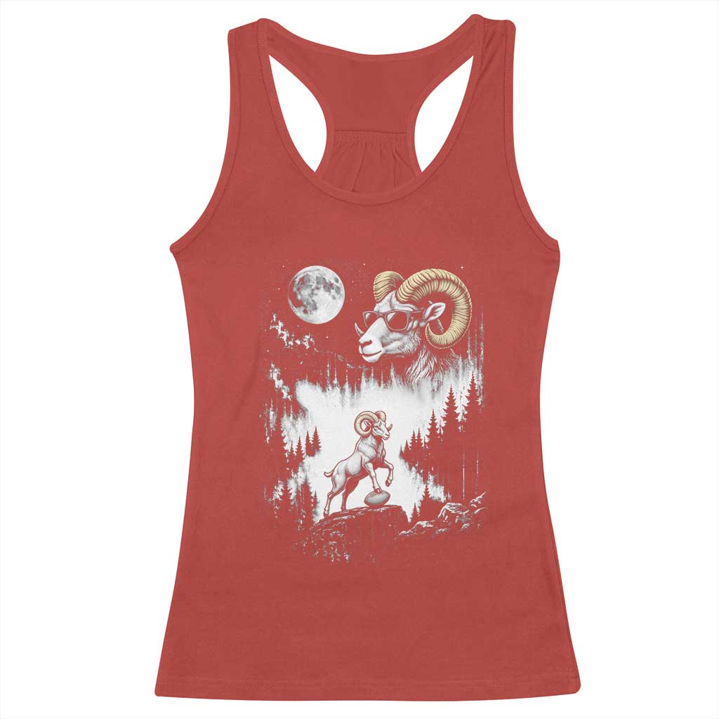 Cool Ram Wearing Sunglasses Moon Nature Vintage Graphic Racerback Tank Top