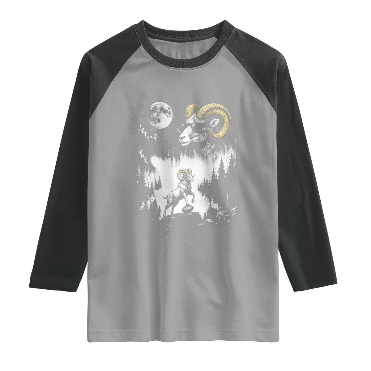 Cool Ram Wearing Sunglasses Moon Nature Vintage Graphic Raglan Shirt