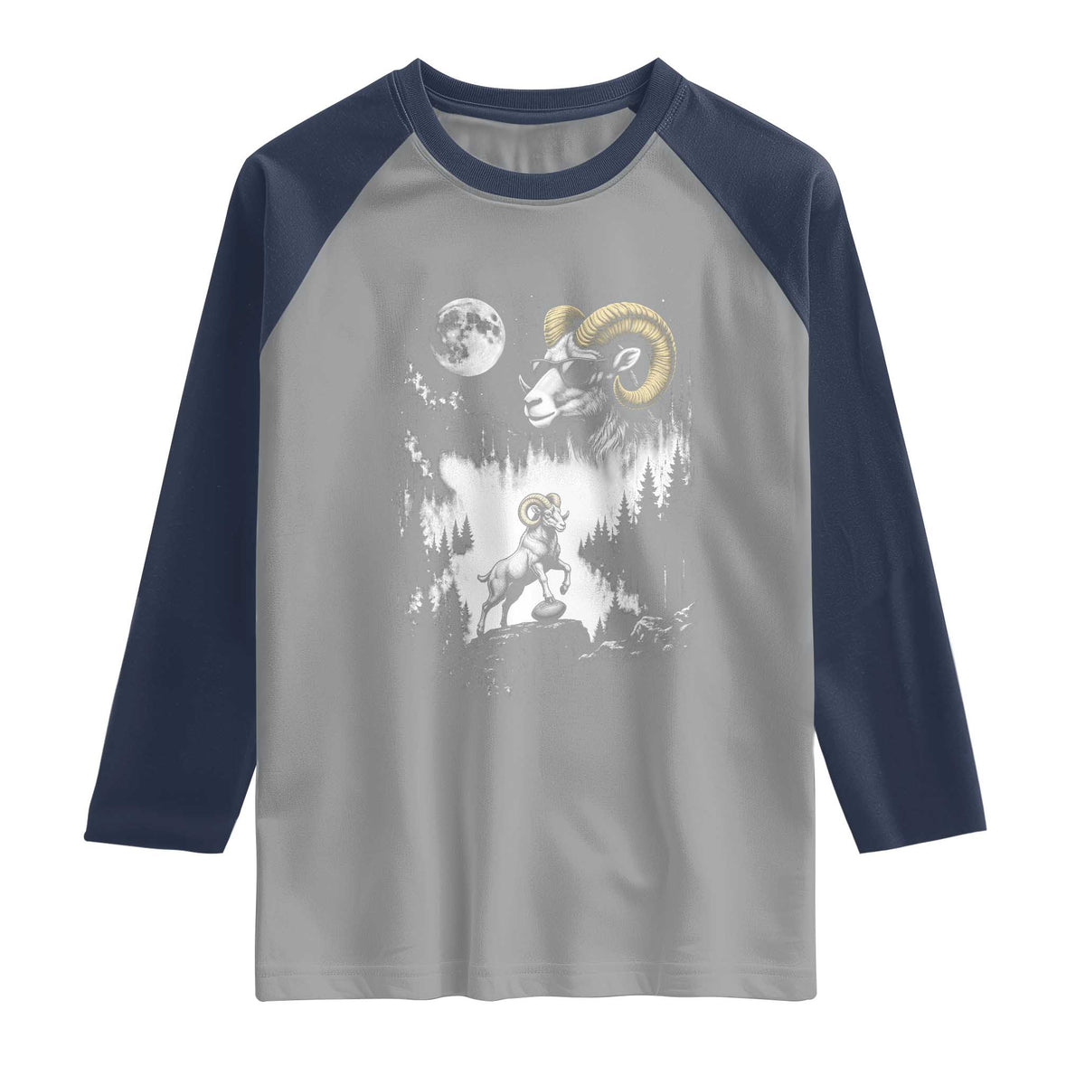 Cool Ram Wearing Sunglasses Moon Nature Vintage Graphic Raglan Shirt