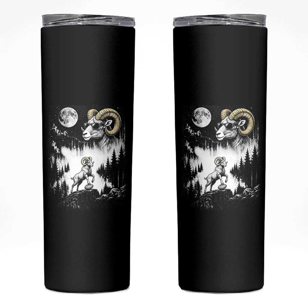 Cool Ram Wearing Sunglasses Moon Nature Vintage Graphic Skinny Tumbler