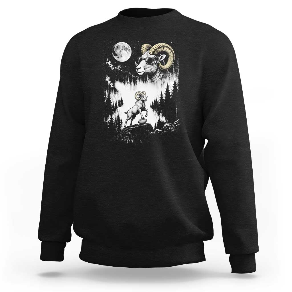 Cool Ram Wearing Sunglasses Moon Nature Vintage Graphic Sweatshirt