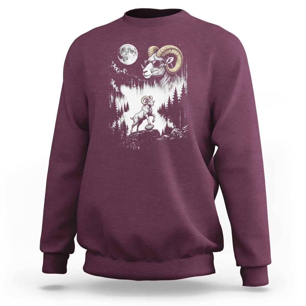 Cool Ram Wearing Sunglasses Moon Nature Vintage Graphic Sweatshirt