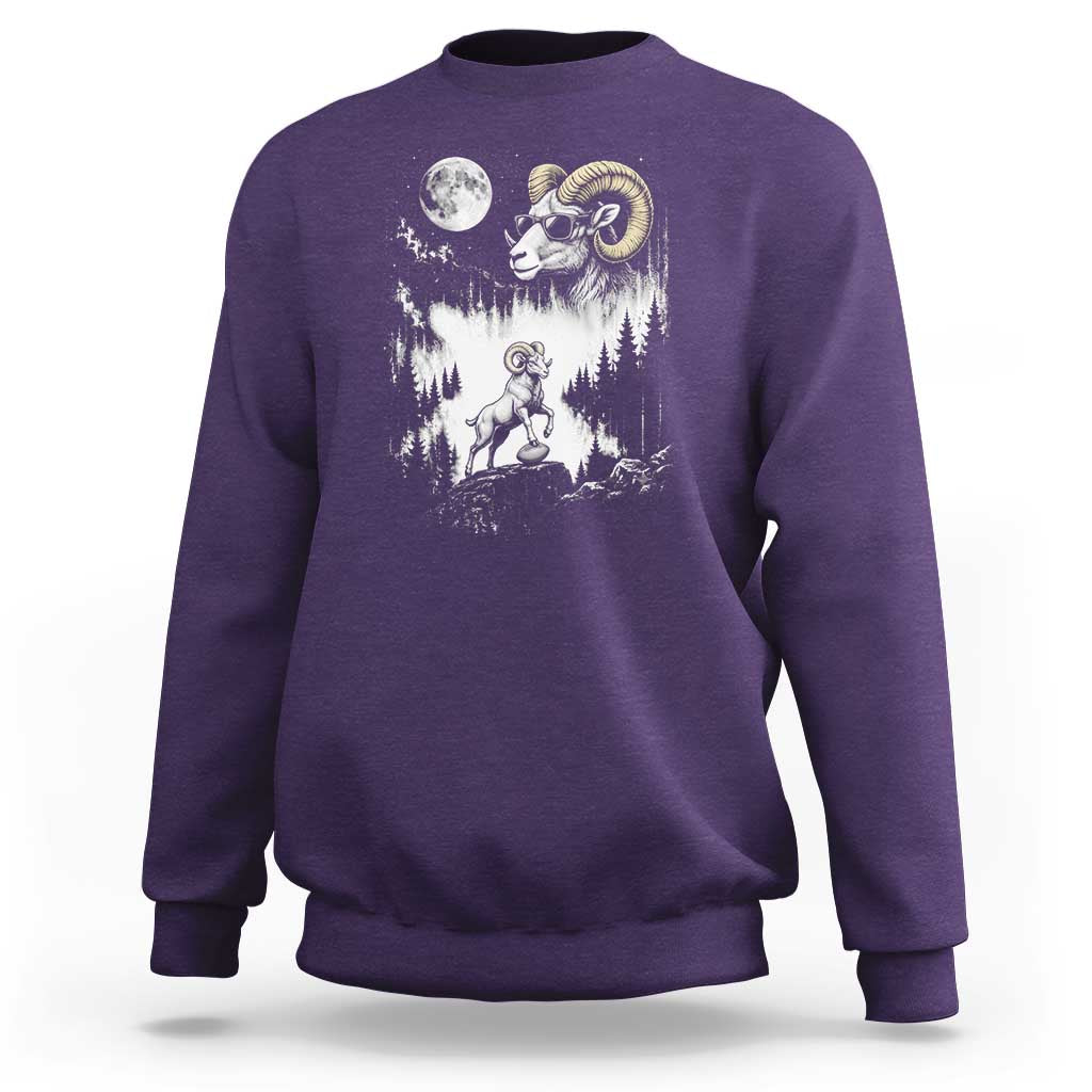 Cool Ram Wearing Sunglasses Moon Nature Vintage Graphic Sweatshirt