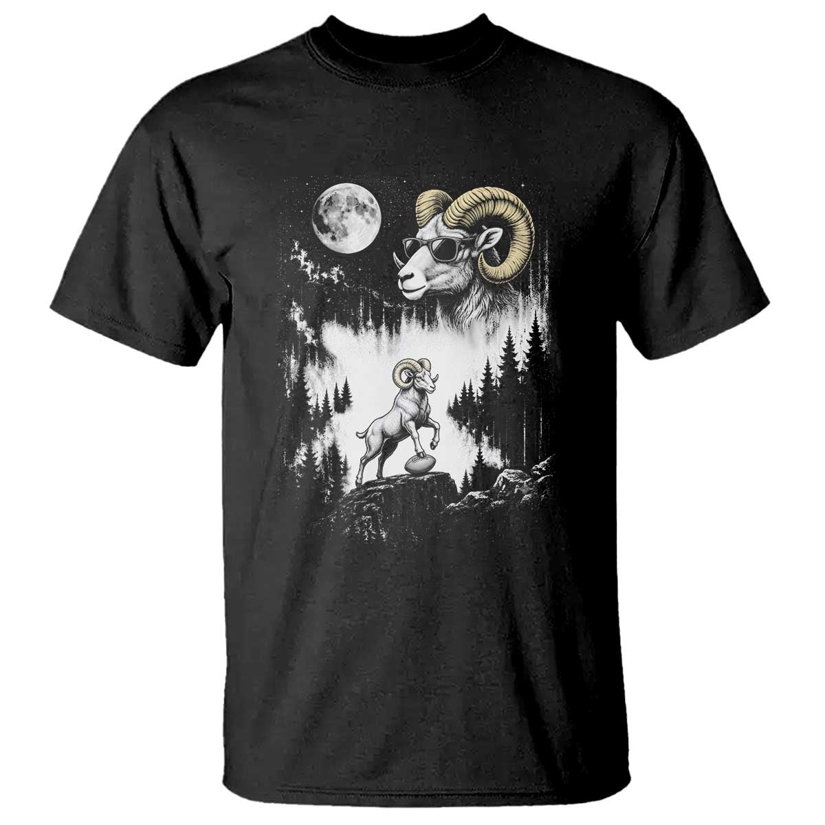 Cool Ram Wearing Sunglasses Moon Nature Vintage Graphic T Shirt