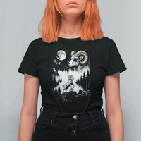 Cool Ram Wearing Sunglasses Moon Nature Vintage Graphic T Shirt For Women