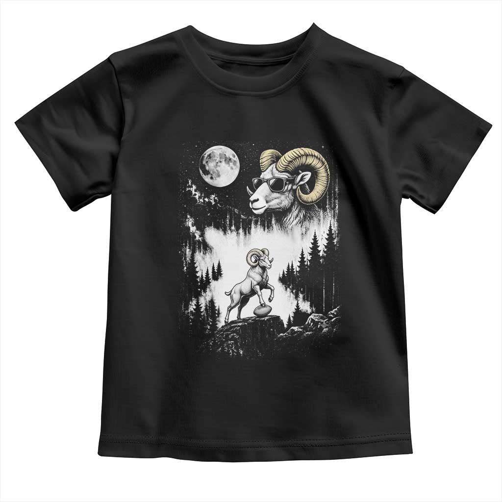 Cool Ram Wearing Sunglasses Moon Nature Vintage Graphic Toddler T Shirt