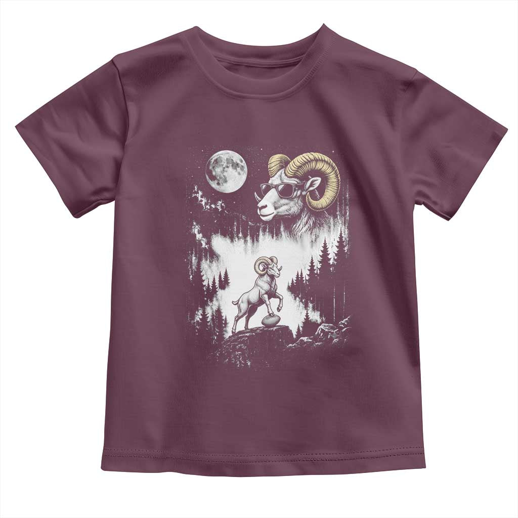 Cool Ram Wearing Sunglasses Moon Nature Vintage Graphic Toddler T Shirt