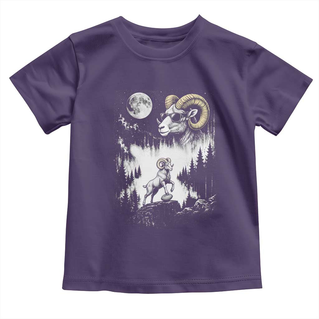Cool Ram Wearing Sunglasses Moon Nature Vintage Graphic Toddler T Shirt