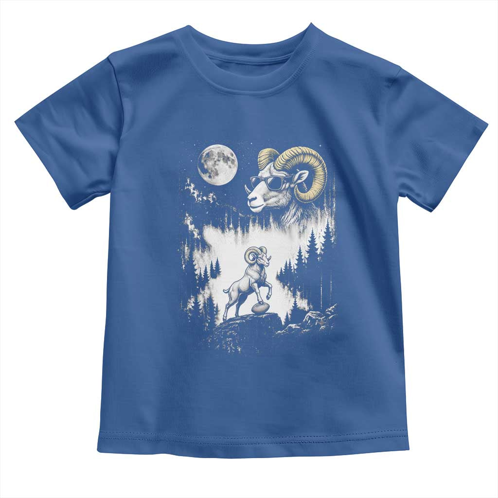 Cool Ram Wearing Sunglasses Moon Nature Vintage Graphic Toddler T Shirt