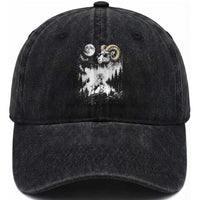 Cool Ram Wearing Sunglasses Moon Nature Vintage Graphic Washed Cotton Baseball Cap