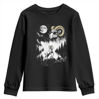 Cool Ram Wearing Sunglasses Moon Nature Vintage Graphic Youth Sweatshirt
