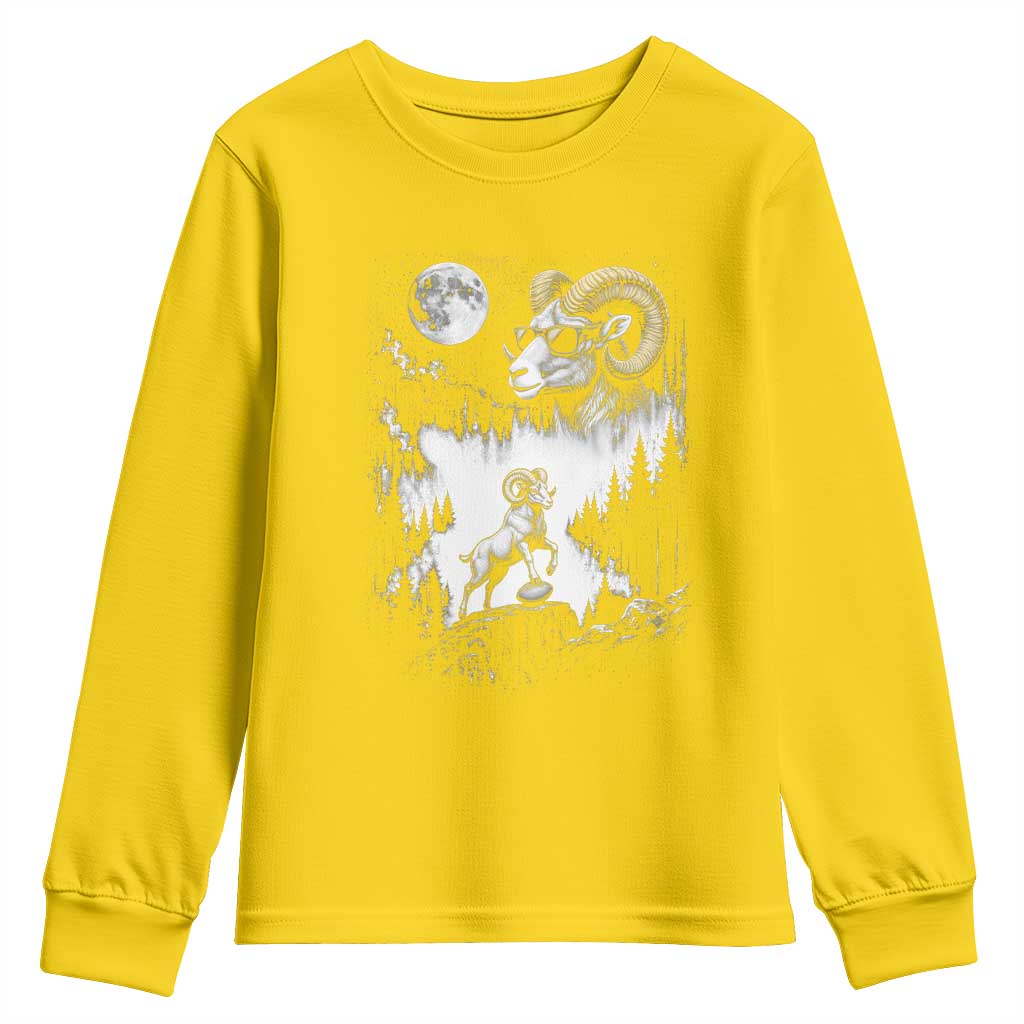 Cool Ram Wearing Sunglasses Moon Nature Vintage Graphic Youth Sweatshirt